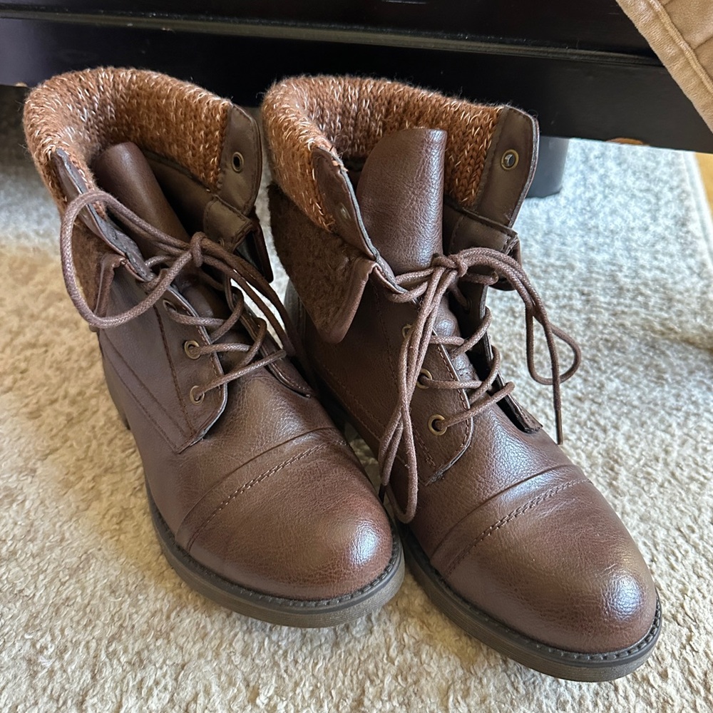 Brown Lace-Up Ankle Boots